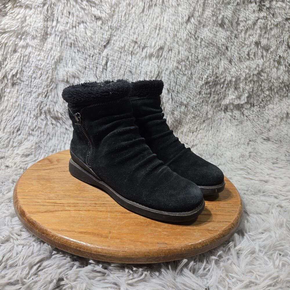 Baretraps Winter Snow Boots Womens 10 M Leni Black Leather Side Zip Faux Fur